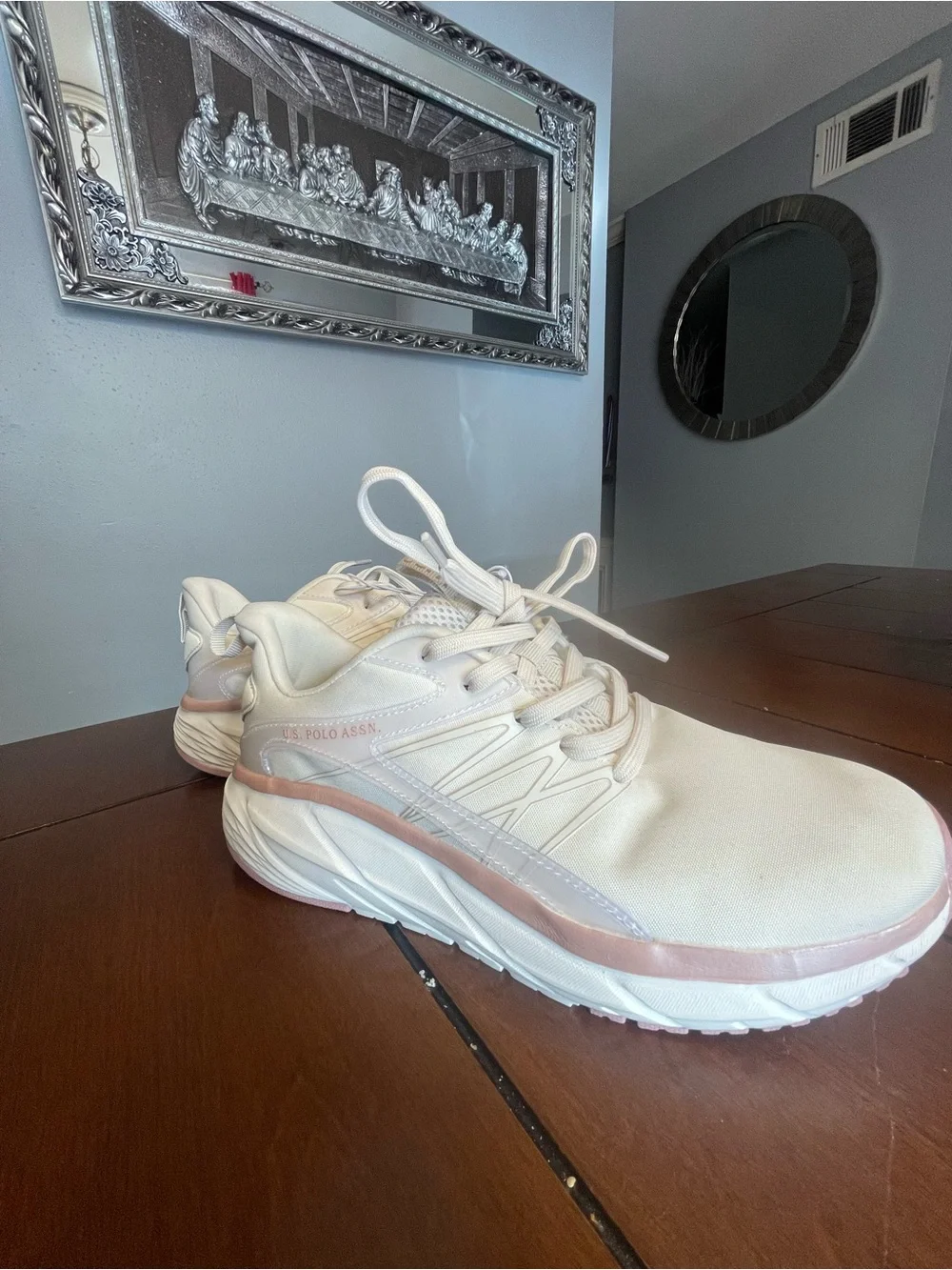 U.S. Polo Assn. Women's Cream Sneakers with Pink Accent